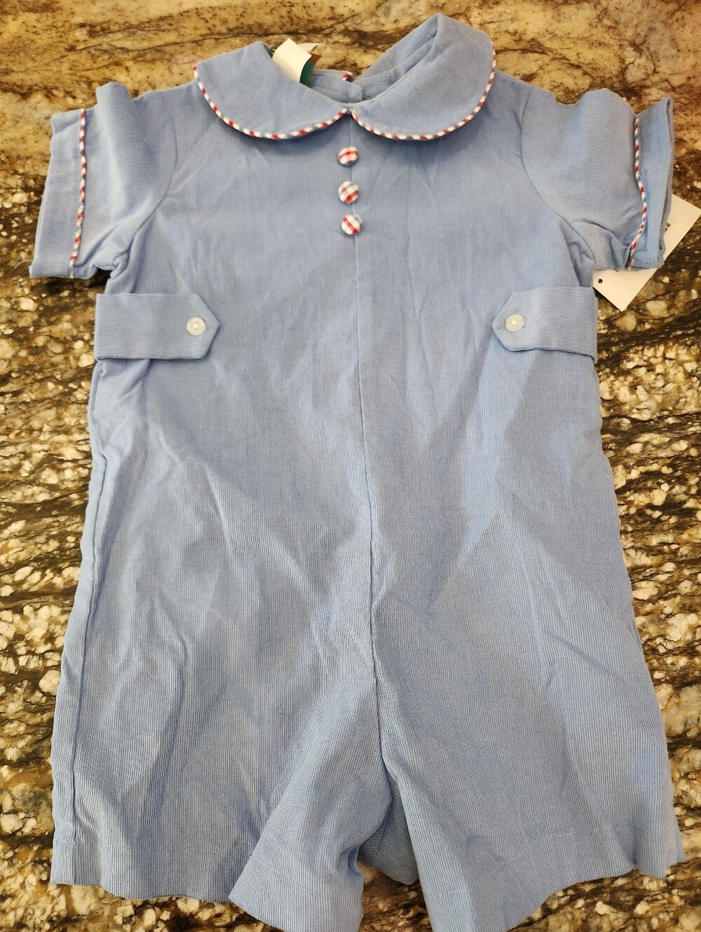 Light Blue Short-Sleeve Kids One-Piece Romper